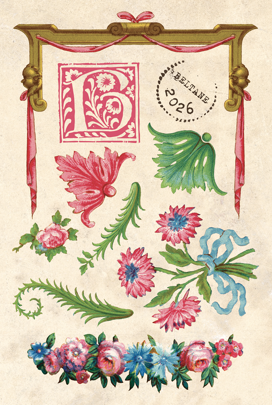Beltane collage sheet with ribbons and bows.